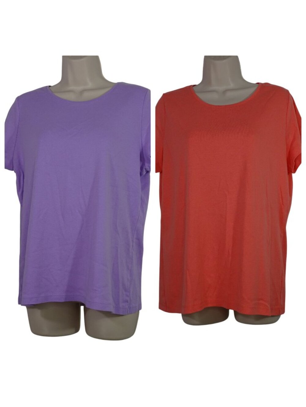 Lot of 2 St Johns Bay Basic Cotton T-Shirt Women Size L Lavender And Coral
